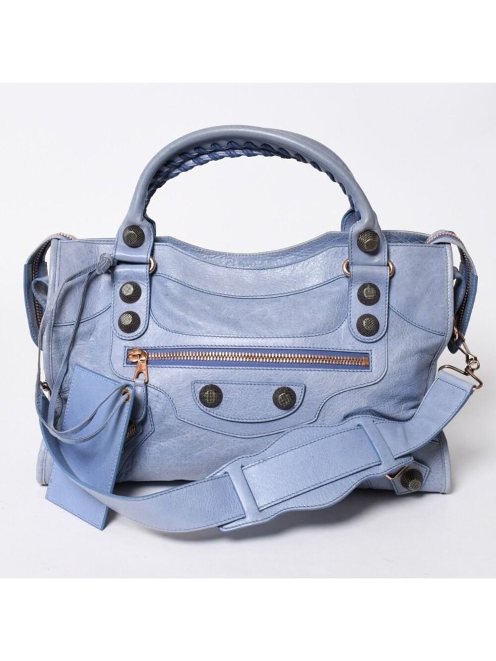 Balenciaga Giant City Handbag Light Blue Rose Gold 2-Way Lambskin